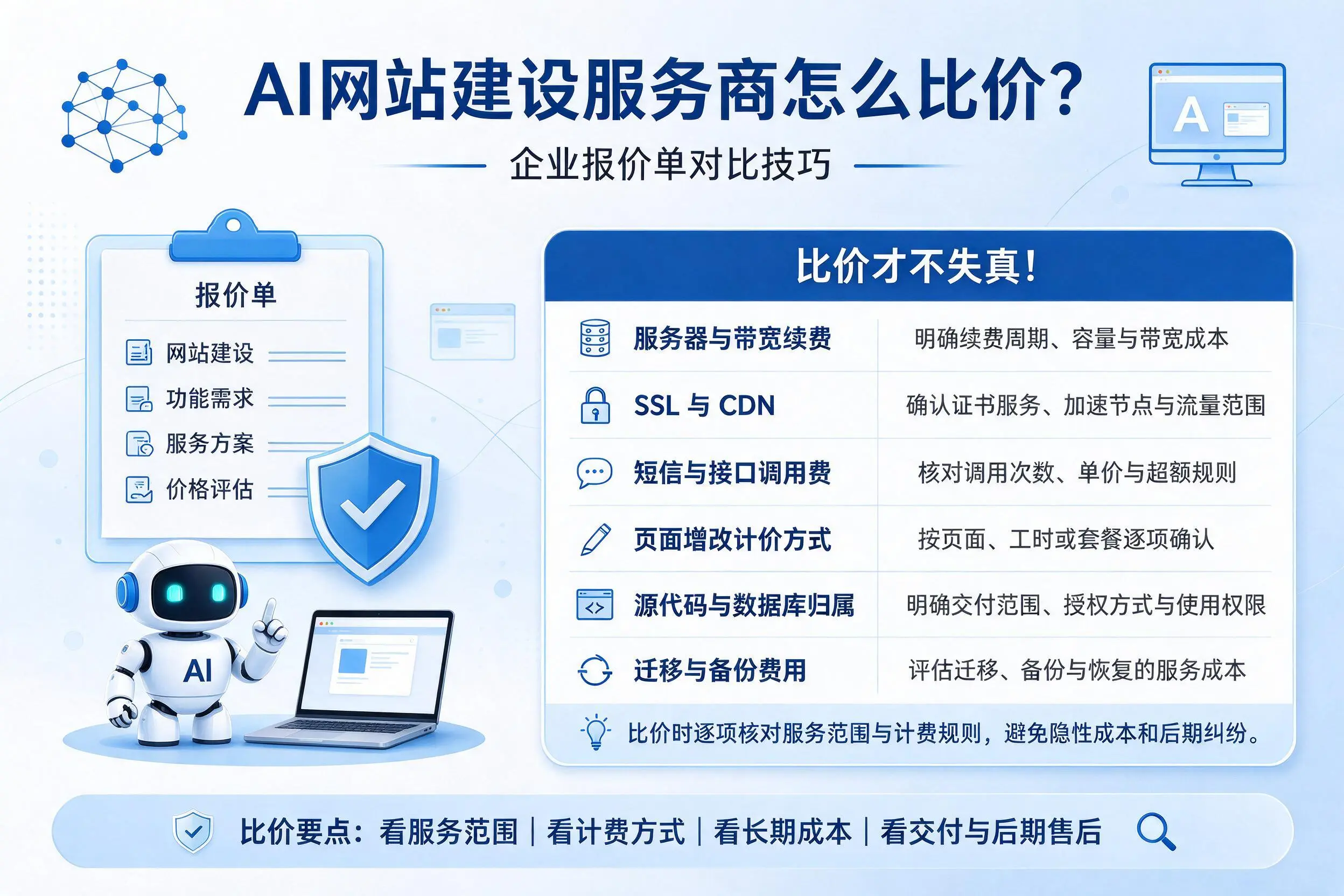AI网站建设服务商怎么比价?扬州企业报价单对比技巧