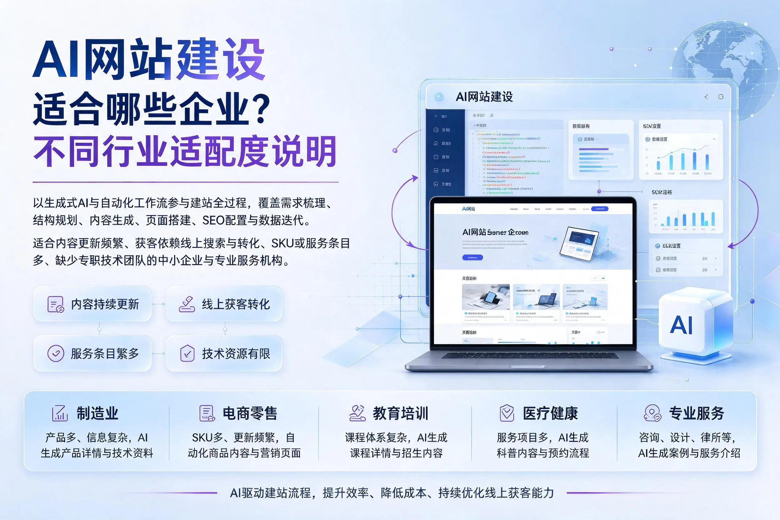 AI网站建设适合哪些企业？扬州不同行业适配度说明